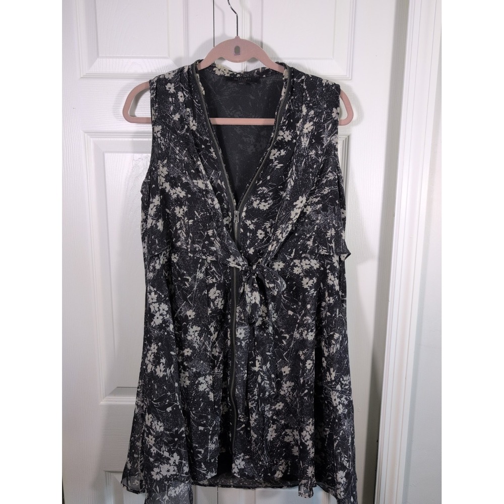 All Saints Medium Is Black And Gray Zip Up Dress